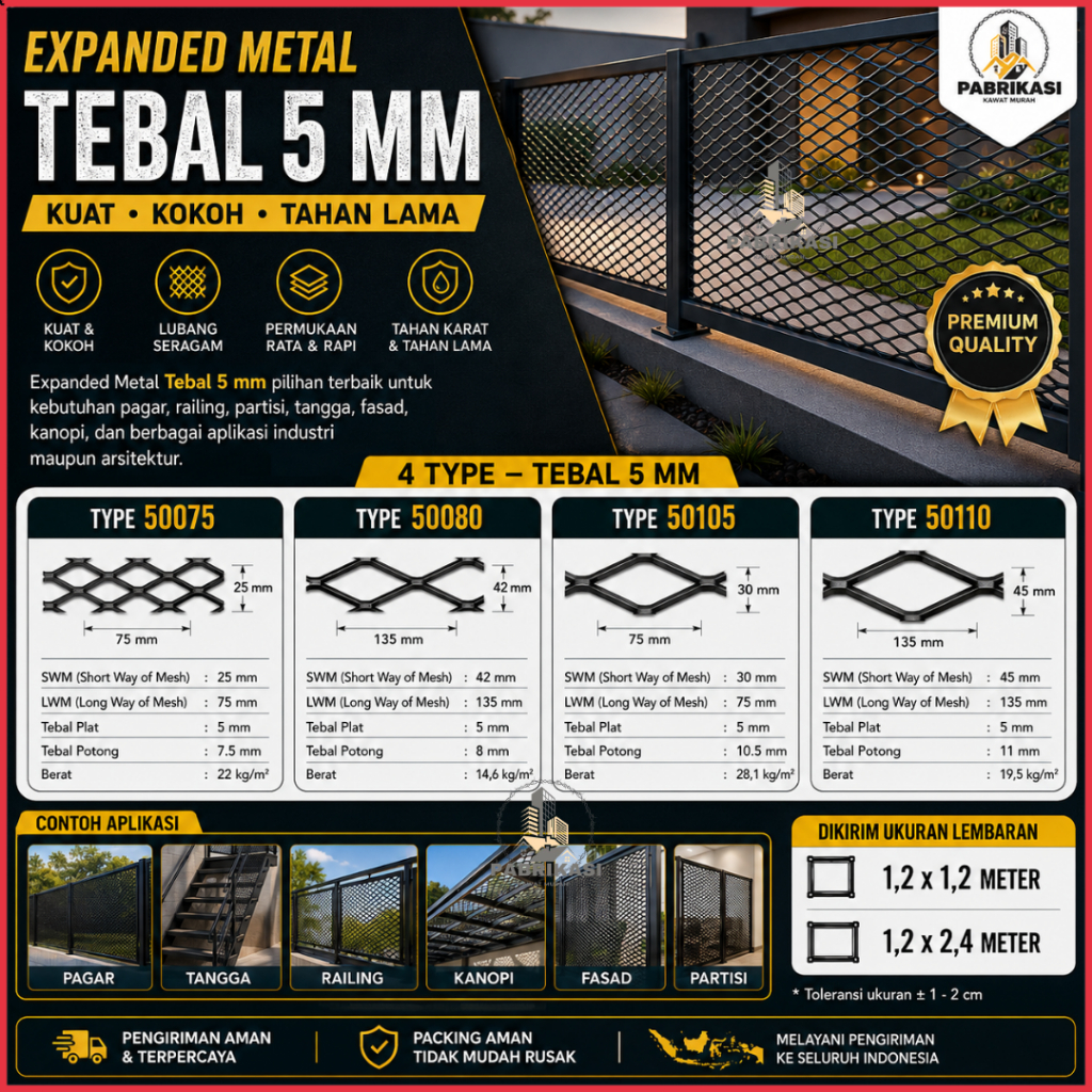 EXPANDED METAL TEBAL 5 MM TYPE GM 50075 | 50080 | 50105 | 50110 LEMBARAN HITAMAN | KAWAT JARING BESI