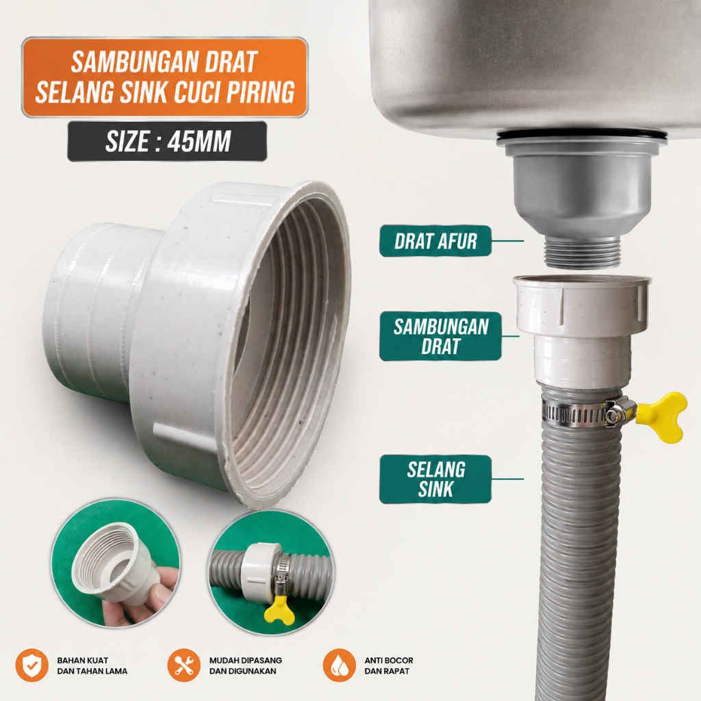 Kepala selang afur konektor selang sink sambungan drat afur bak cuci piring
