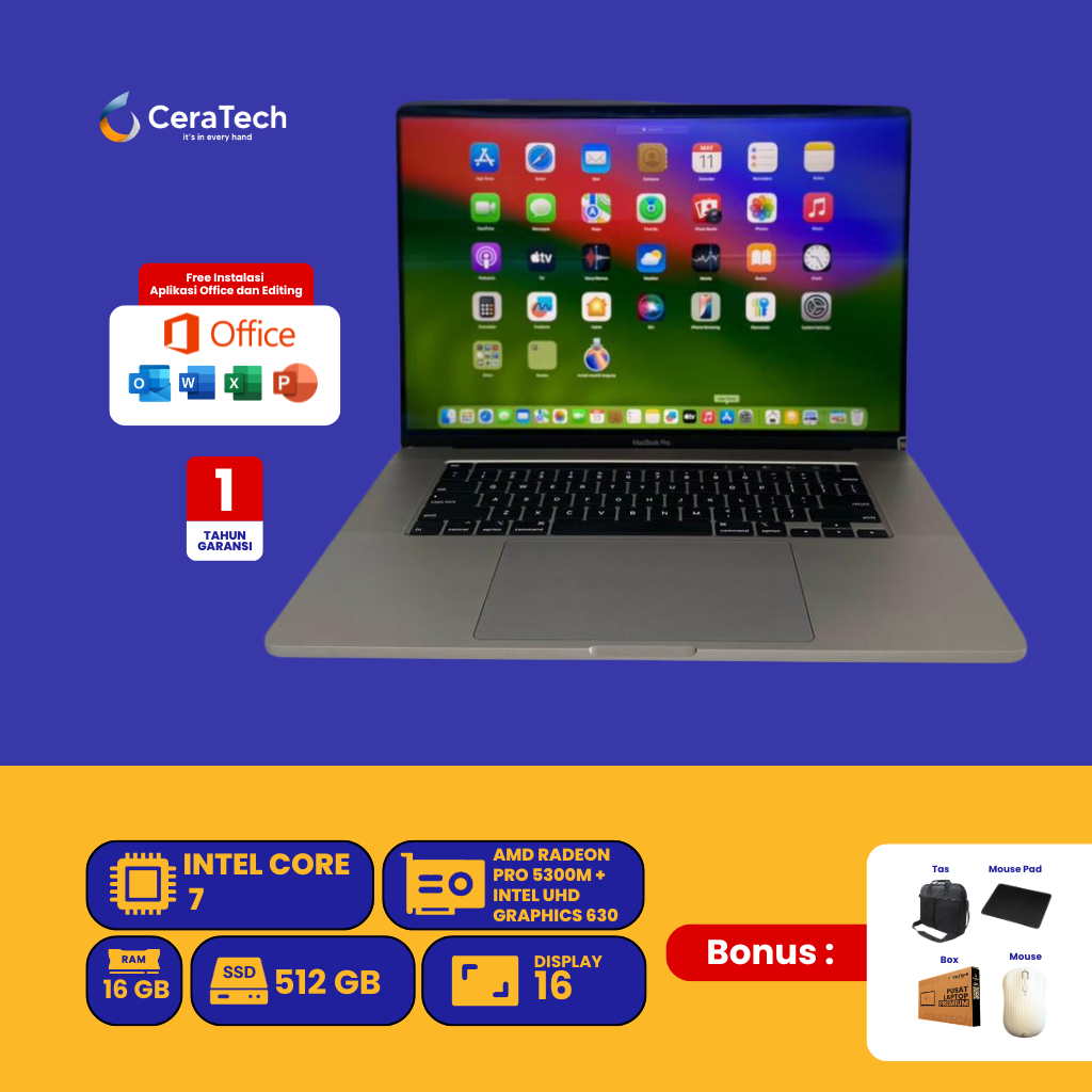 LAPTOP MACBOOK PRO 2019 INTEL CORE I7 RAM 16 GB SSD 512 GB