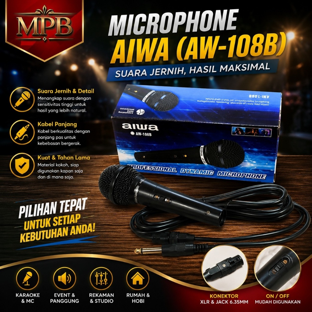 MPB Microphone Kabel AIWA AW-108B / Microphone Genggam AIWA AW-108B / Microphone AIWA AW-108B