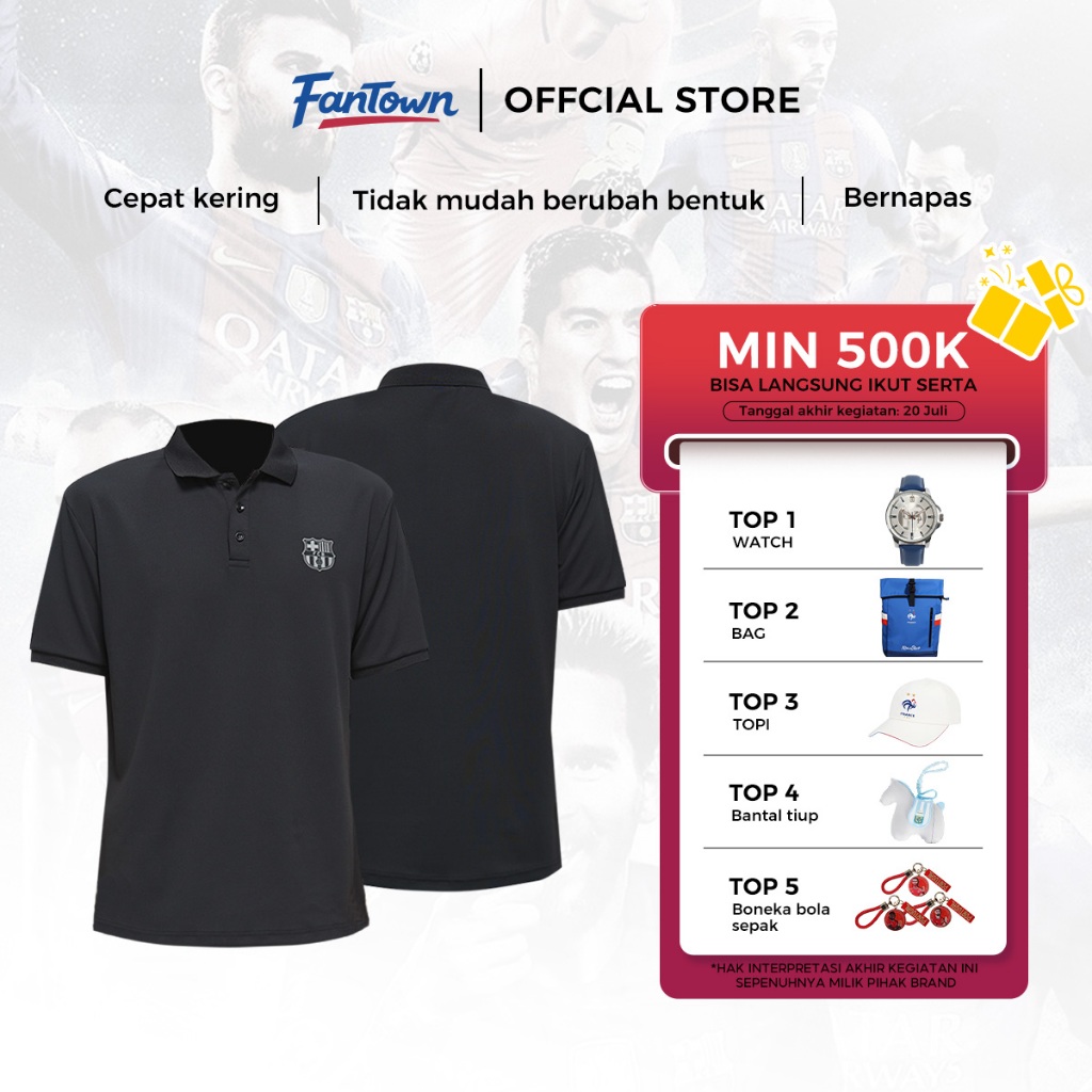 Fantown Official License - World Cup Shirt Barcelona Kaos Polo Hitam Casual Lengan Pendek Breathable