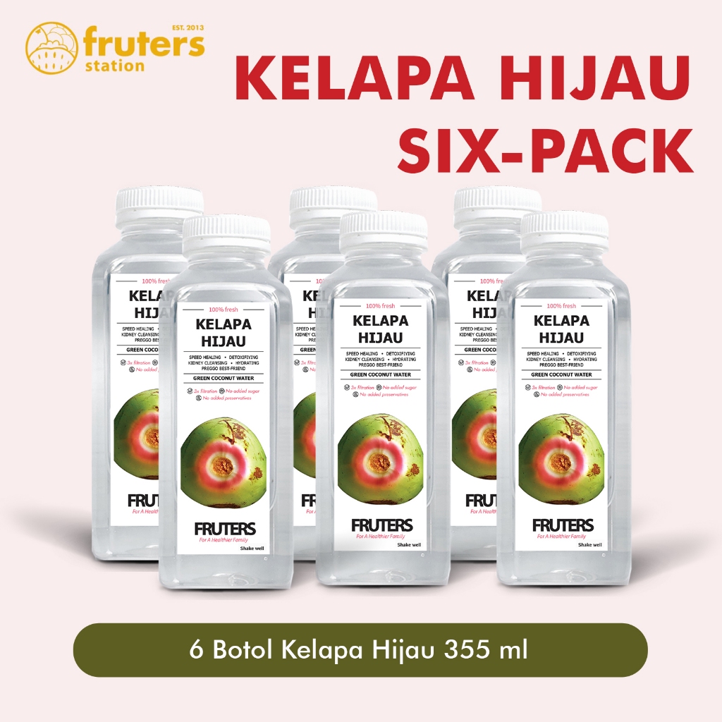 Kelapa Hijau 6 Pack (6 Botol Kelapa Hijau 355 ml) - Air Kelapa Ijo Murni by FRUTERSID