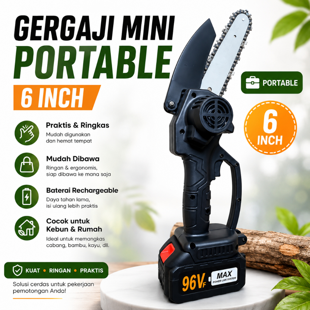 Gergaji Mesin Mini Pemotong Kayu Cordless Chainsaw Mini Listrik Portable Lithium
