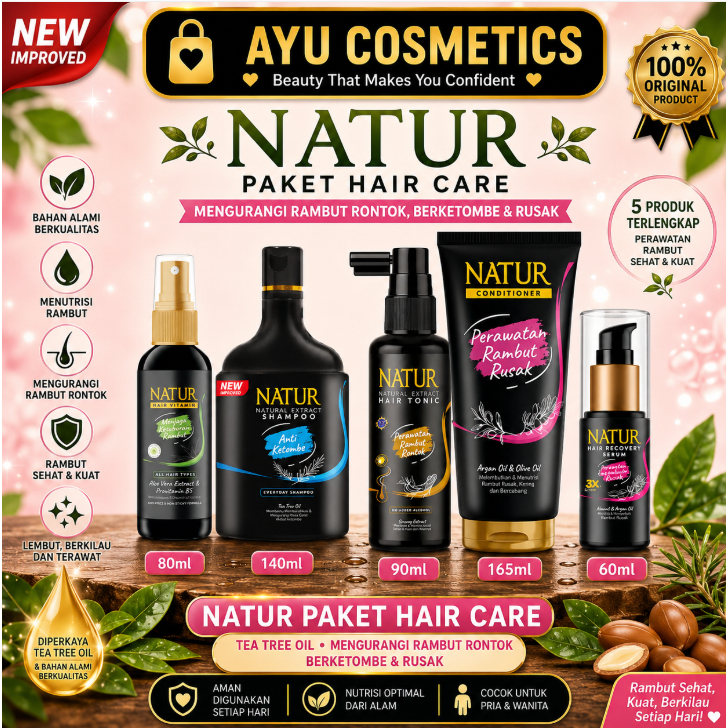 Natur Tea Tree Oil Paket Lengkap Perawatan Rambut Menutrisi & Mengurangi Ketombe