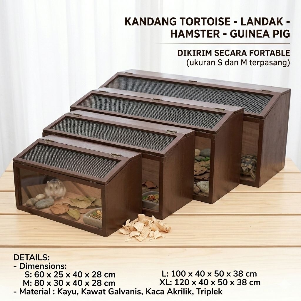 kandang akrilik kandang trapesium hamster tortoise sulcata kelinci landak reptil - custom ukuran dan