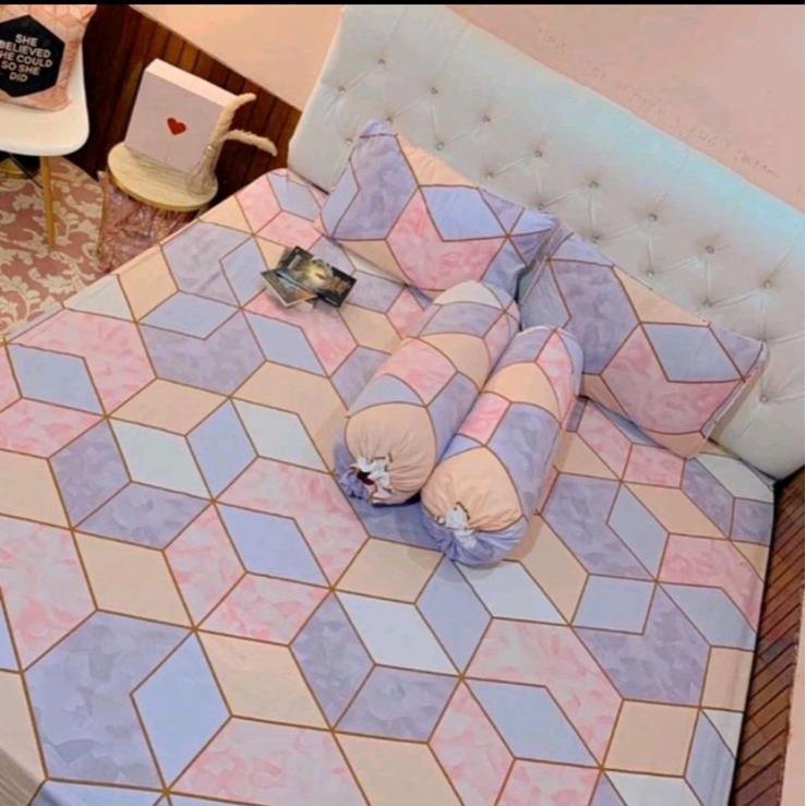 MOTIF kotak pink sprei set katun lokal || Sprei anti geser || Sprei homemade