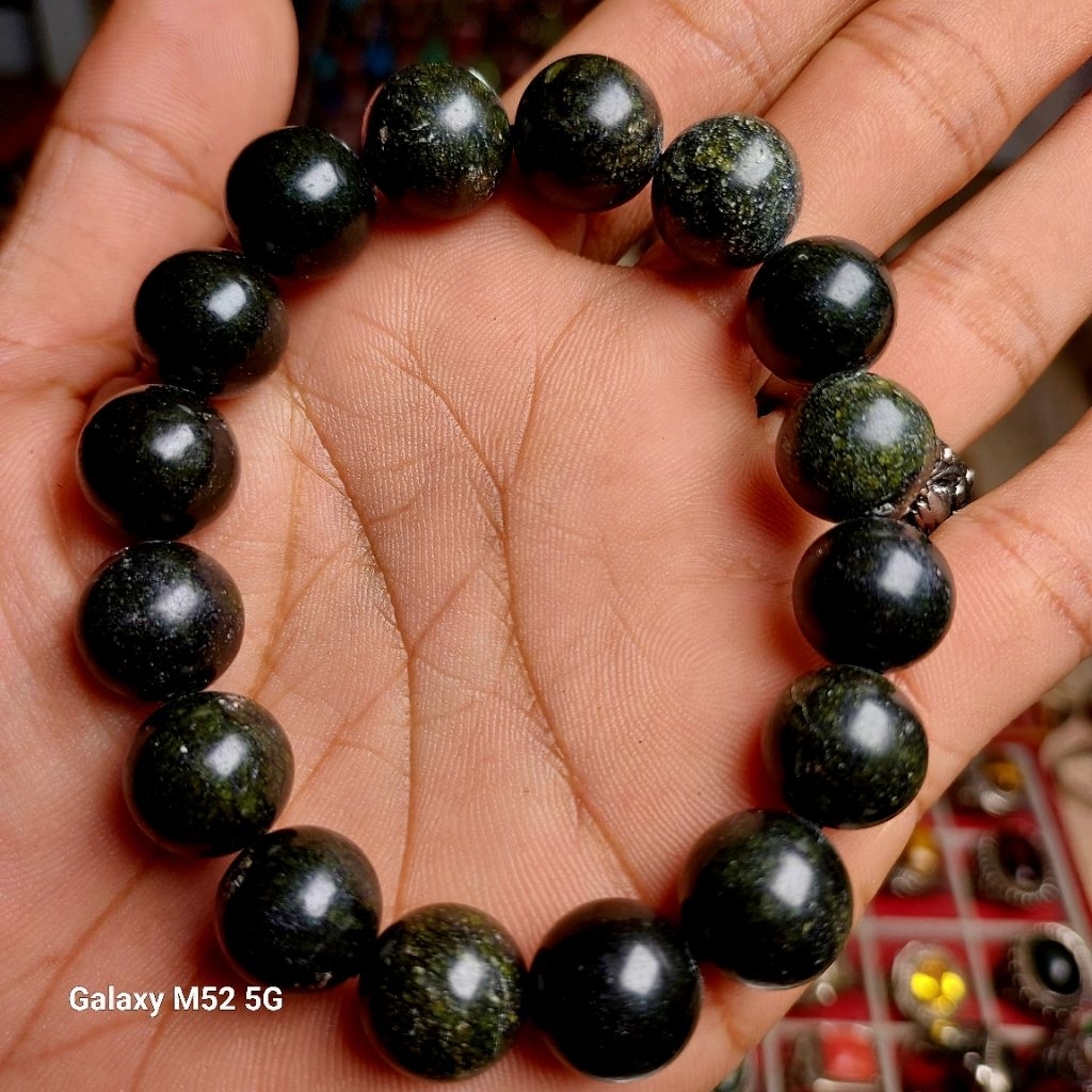 Gelang asli batu badar besi hitam serat hijau alam nempel magnet