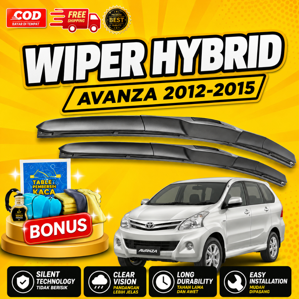 Wiper Mobil AVANZA 2012-2015 (20-14 INCI) - Wiper Mobil Hybrid Premium + Bonus Perawatan Mobil