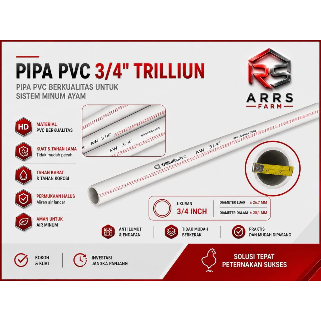 Pipa PVC 3/4 Trilliun basic AW pipa minum ayam