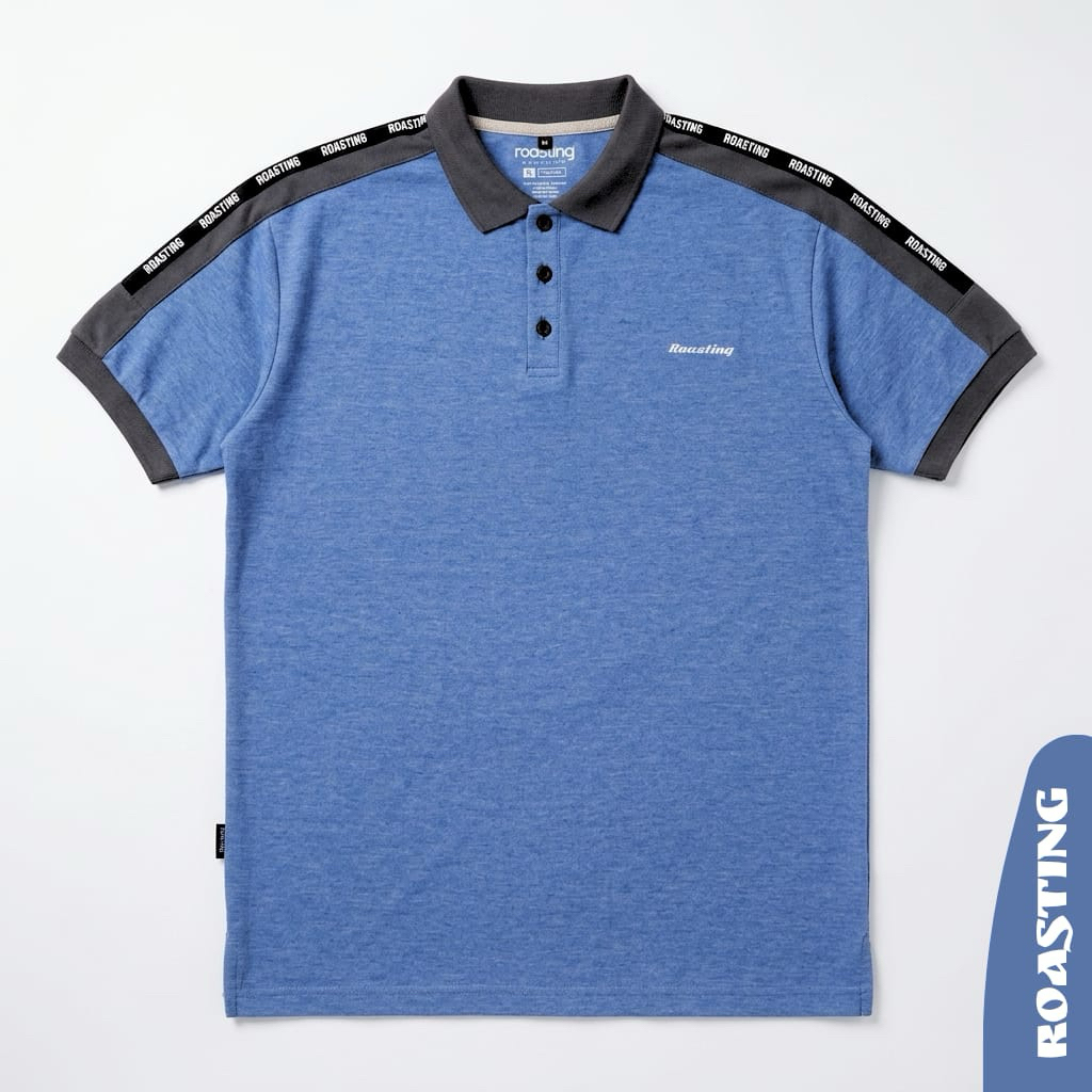 Kaos Kerah Premium Logo Simple Original Roasting Baju Kerah Santai Blue Misty Nyaman Adem Slimfit
