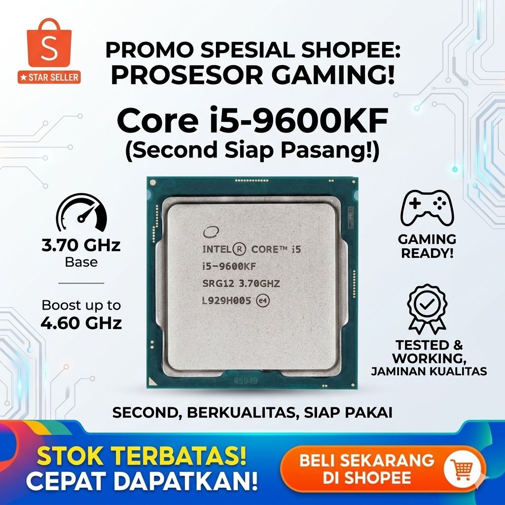 Processor Intel Core i5 9600KF Gen 9 LGA 1151 CPU Gaming Second Siap Pakai