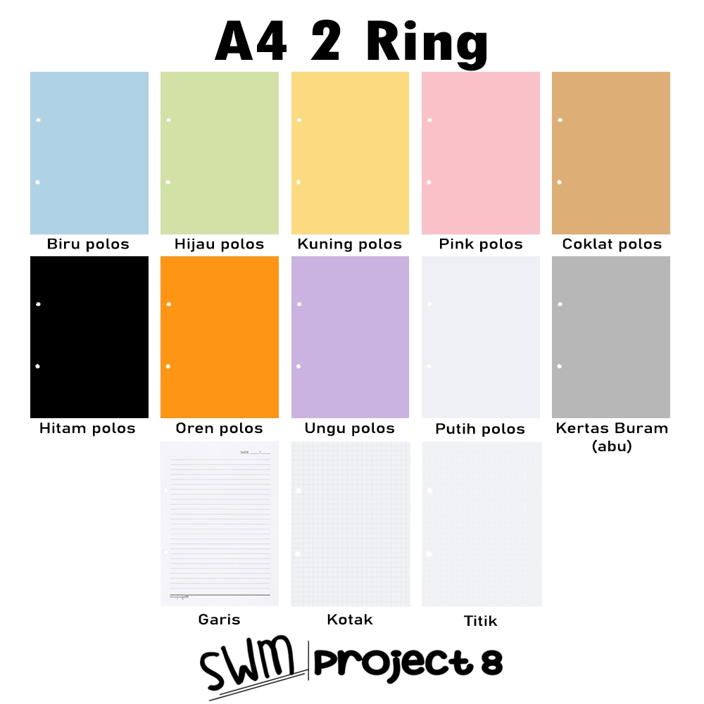 A4 2ring - isi binder refill loose leaf kertas file filler color warna polos bergaris kotak titik