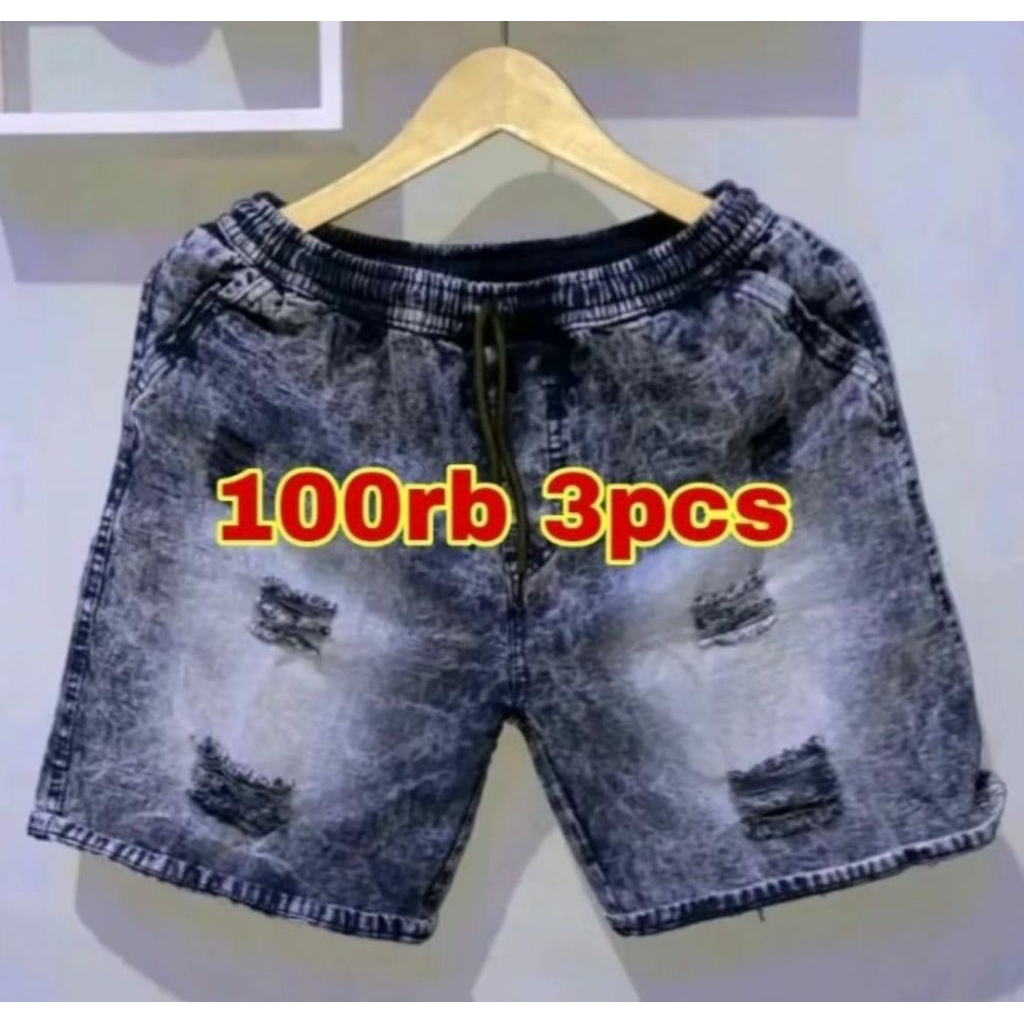 100RIBU DAPAT 3 CELANA JEANS SOBEK PENDEK PRIA