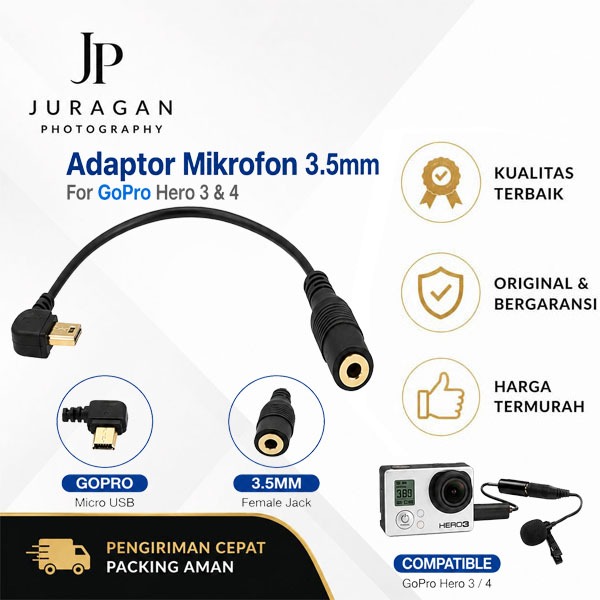 JP Adaptor Mikrofon 3.5mm GoPro Hero 3 Hero 4 Audio Adapter External Mic Converter Kamera Action Cam