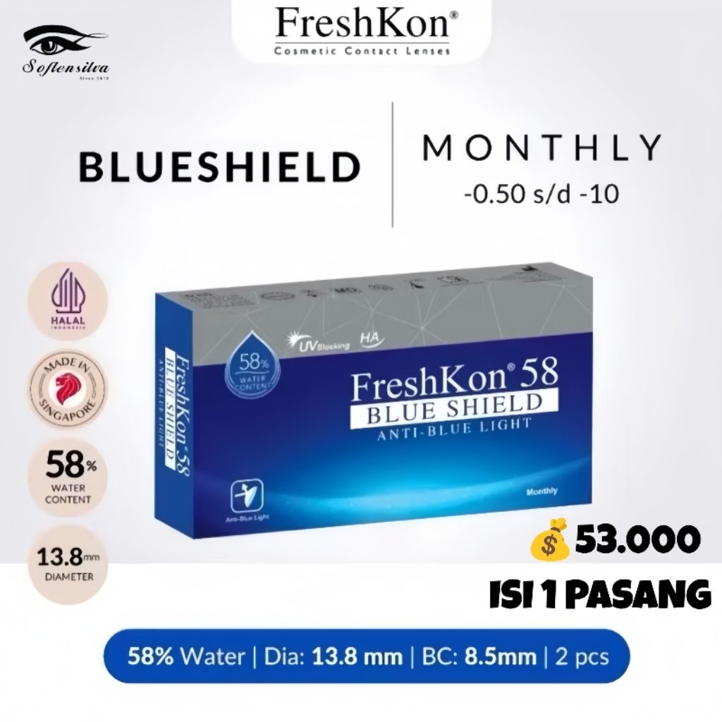 SOFTLENS BENING FRESHKON BLUE SHIELD ANTI BLUE LIGHT 13.8 MM ( MINUS -0.50 S/D -10.00 )