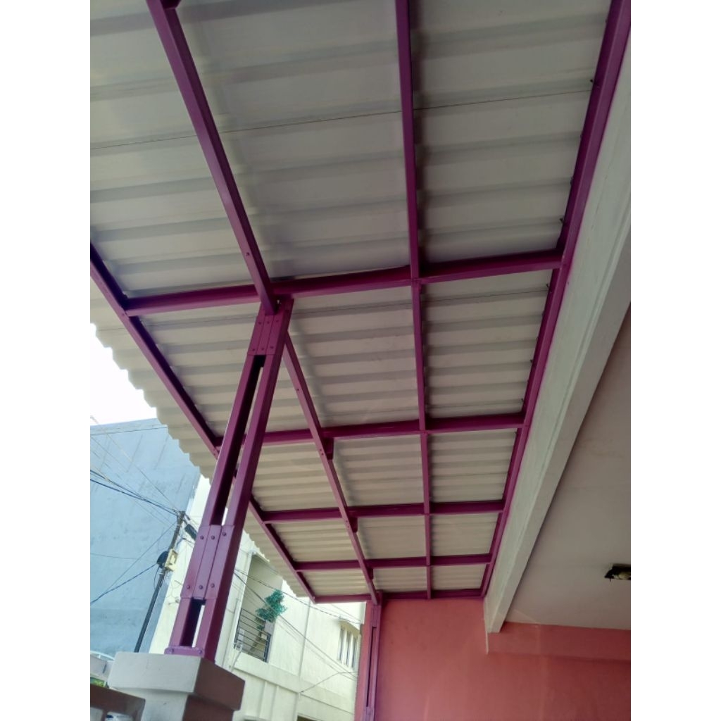 kanopi baja ringan atap alderon doubel tuwinwal 10m + cat kerangka free lampu