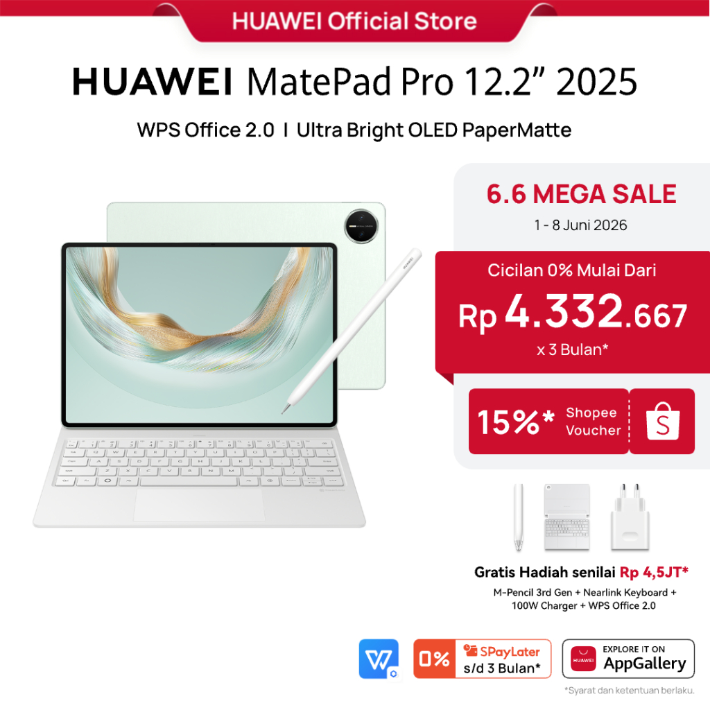 [6.6 | Voucher s/d 15%| FREE PEN & KB] HUAWEI MatePad Pro 12.2-inch 2025 Tablet | PC-level WPS | Ult
