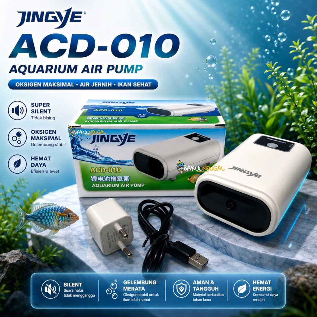 AERATOR BATERAI ACDC SILENT AQUARIUM OTOMATIS HIDUP JINGYE ACD 010 1 LUBANG EMERGENCY