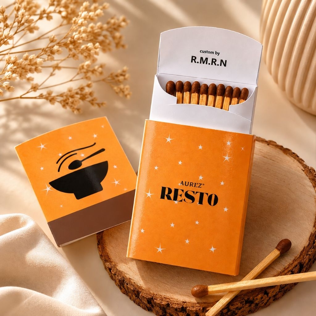 Korek Api Kayu Custom Aesthetic | Slide Pouch Unik Souvenir Promosi Resto Cafe Hotel