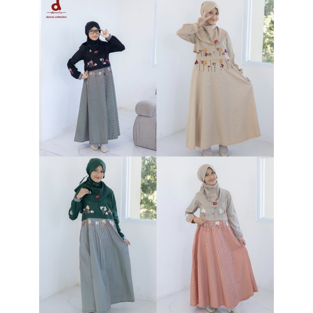Gamis Anak Kekinian Dannis D'Inara / Gamis Anak  Dannis Terbaru d' Inara / Gamis Anak Hitam - Beige 