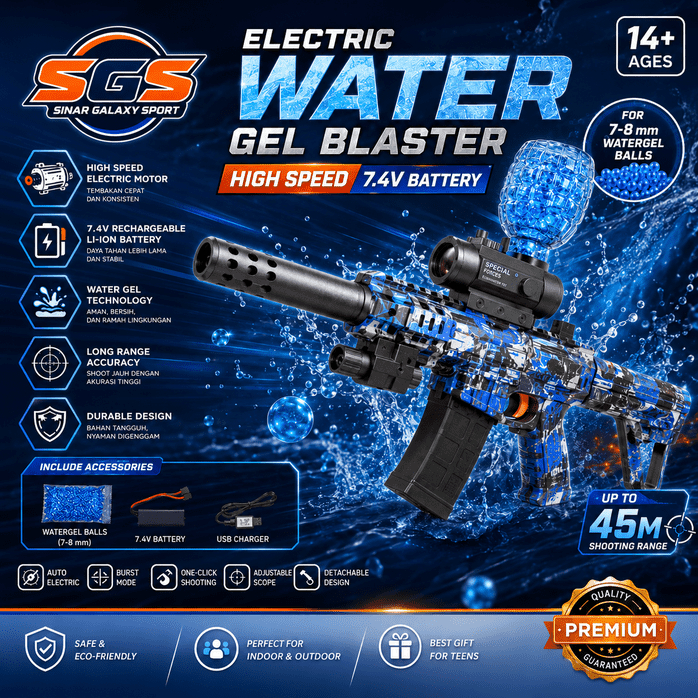 Mainan Electric Gel Blaster Jelly Baterai 7.4V High Speed