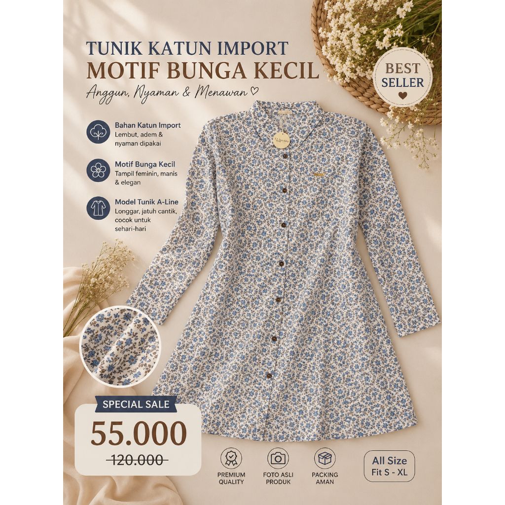 Tunik import motif bunga