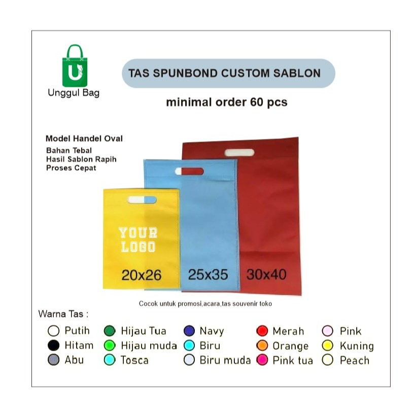 Tas Oval spunbond Sablon 20x25, 25x35, 30x40