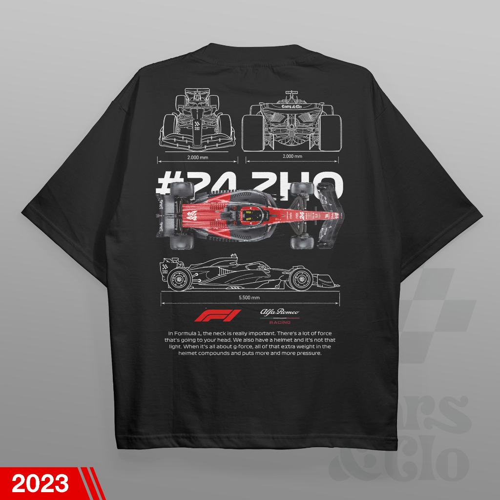 Cars and Clo - Oversized - F1 2023 Alfa Romeo Blueprint T-Shirt