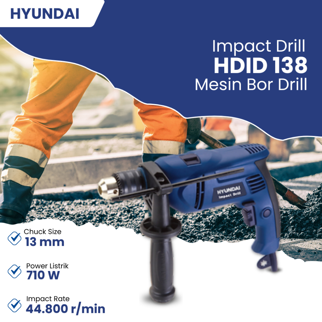 Mesin Bor Impact / Bor Listrik Hyundai 410 Watt HDID 138 / Impact Dril