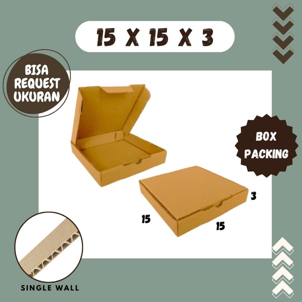 Box Packing 15x15x3 LD Kardus Kemasan Pizza Kotak Hampers Dus Hijab Mini Aksesoris