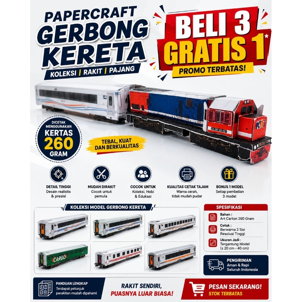 [BELI 3 GRATIS 1] PAPERCRAFT GERBONG KERETA API / PAPERCRAFT MURAH /PAPERCRAFT GERBONG KERETA