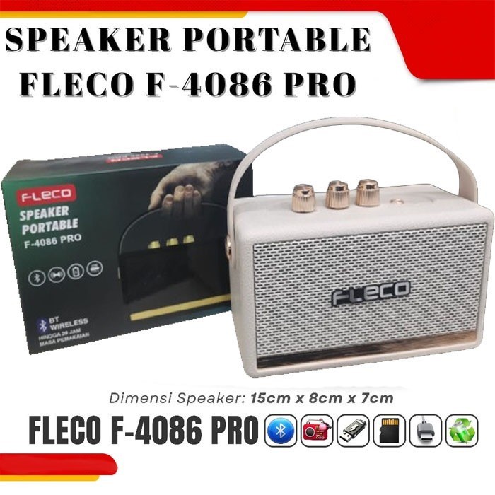 SPEAKER BLUETOOTH FLECO F-4086 PRO Full Bass - Speaker Wireless Portable BT/TF Card/USB/FM Radio / S