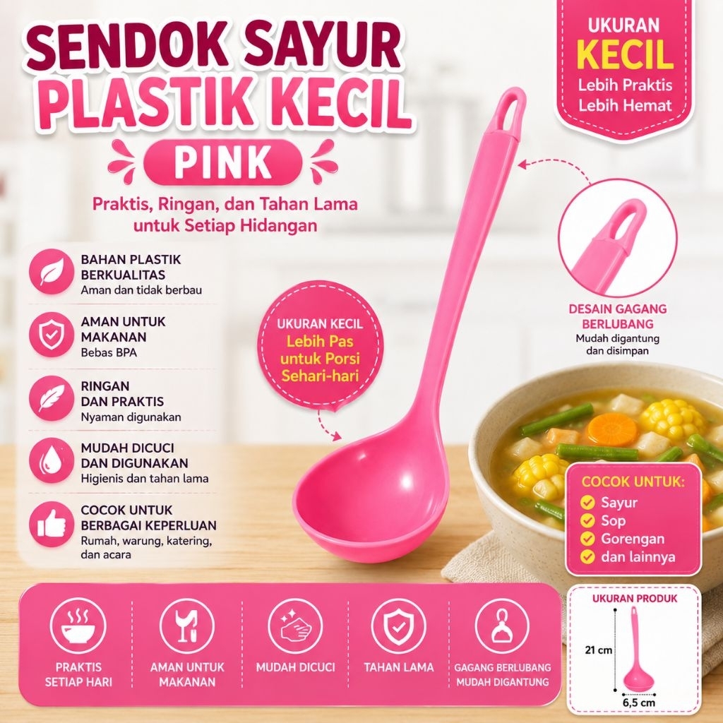 Sendok Sayur Sup Plastik Kecil Pink Golden Lemon SS-148
