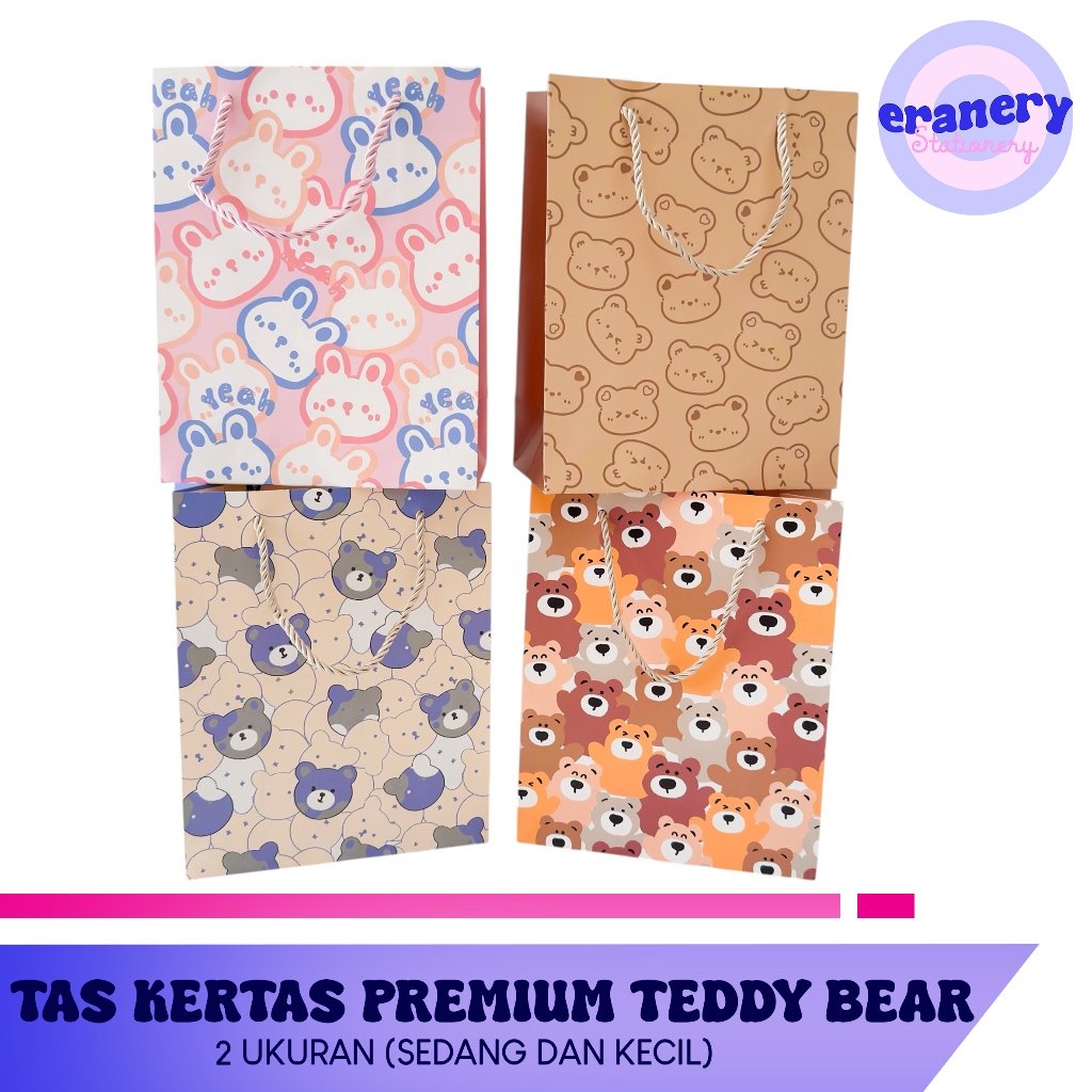 PAPER BAG MINI MOTIF TEDDY BEAR / TAS KERTAS MINI PREMIUM MOTIF TEDDY BEAR