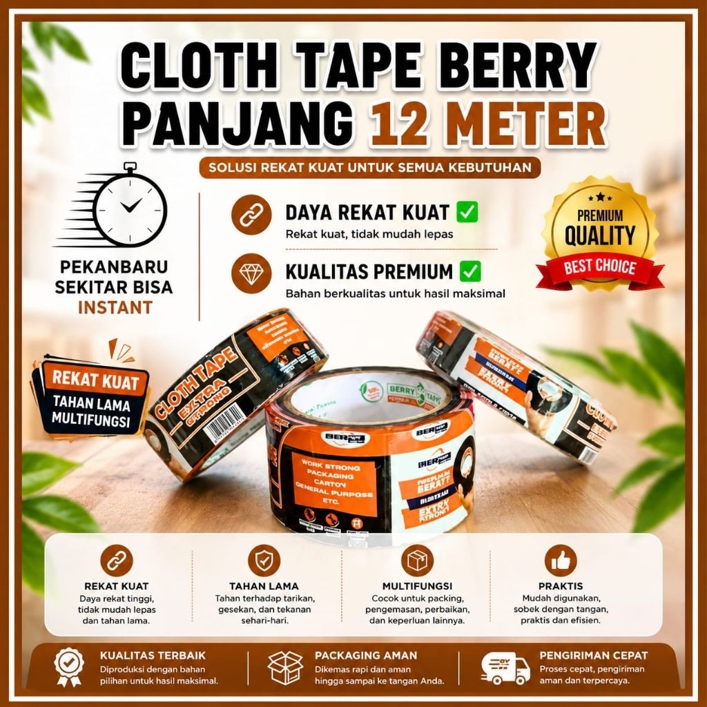 CLOTH TAPE BERRY - LAKBAN JILID - LAKBAN KAIN HITAM MERK BERRY