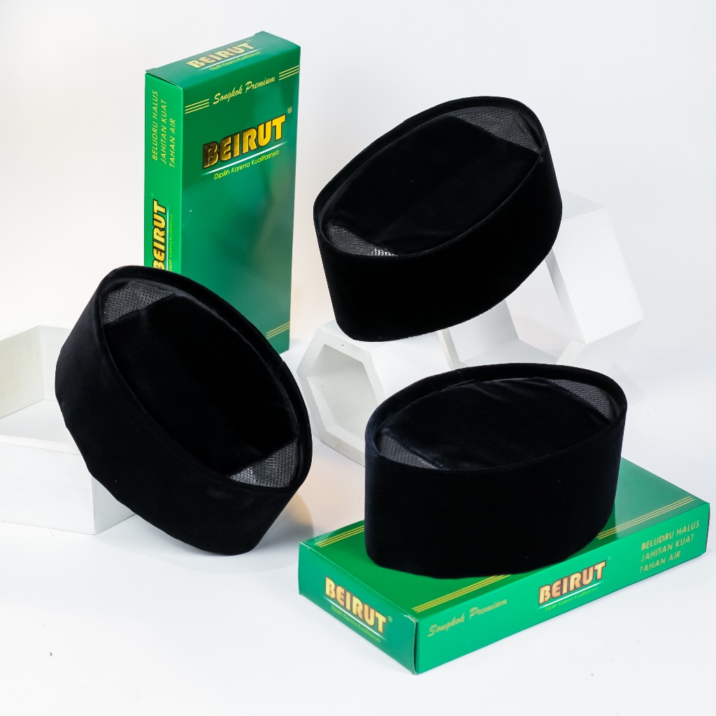 Grosir Peci Songkok Beirut AC, Kopiah Hitam Bahan Beludru Premium