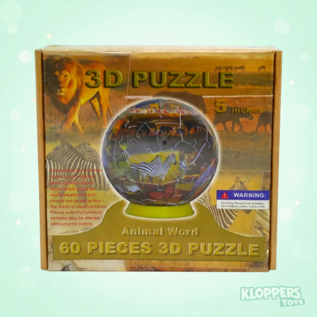 Mainan Edukasi 3D Puzzle Ball 60 Pieces Jigsaw 5 Inchi Animal Word