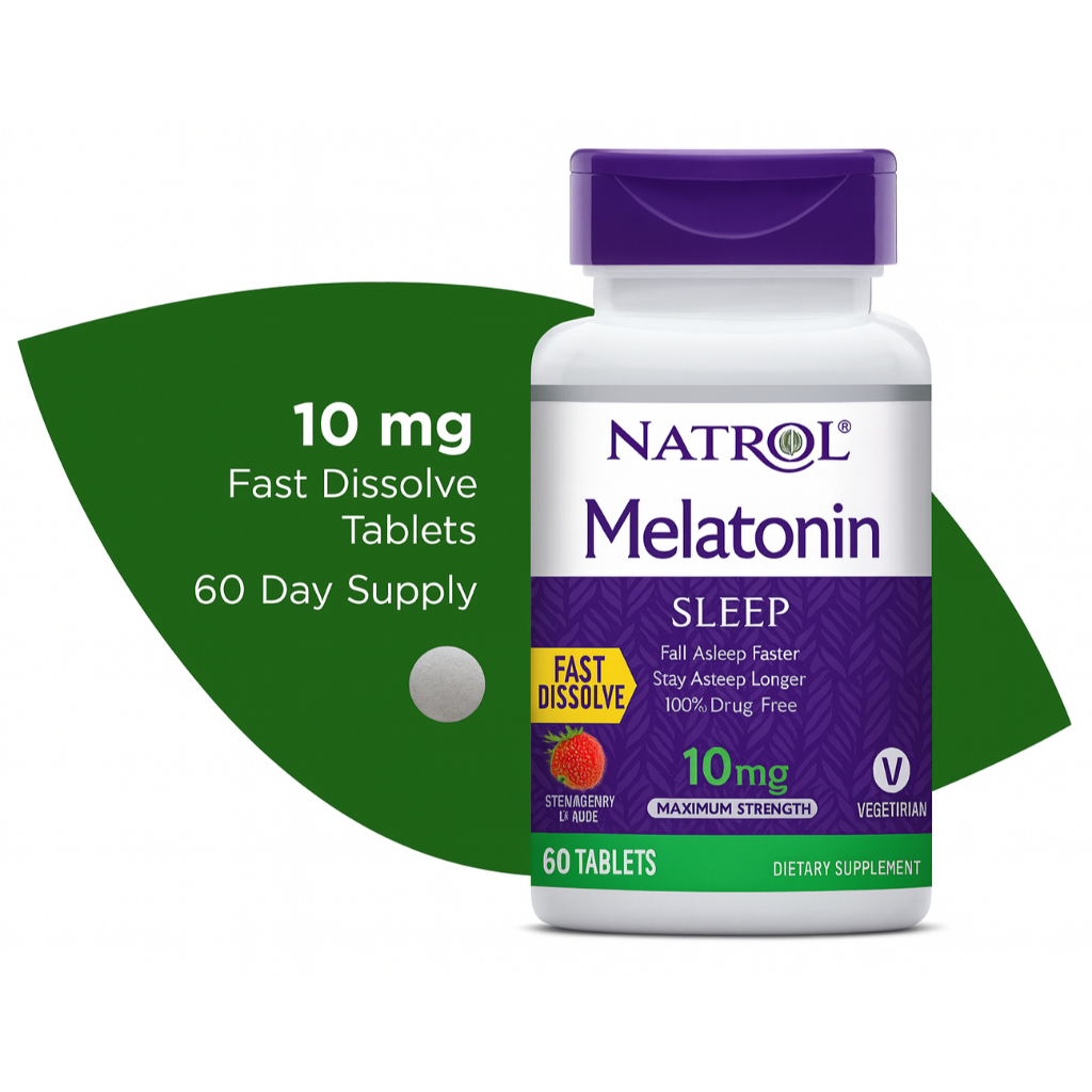 Natrol Fast Dissolve Melatonin 10 mg 60 tablet Original jetlag Strawberry Flavor Help Better Sleep C