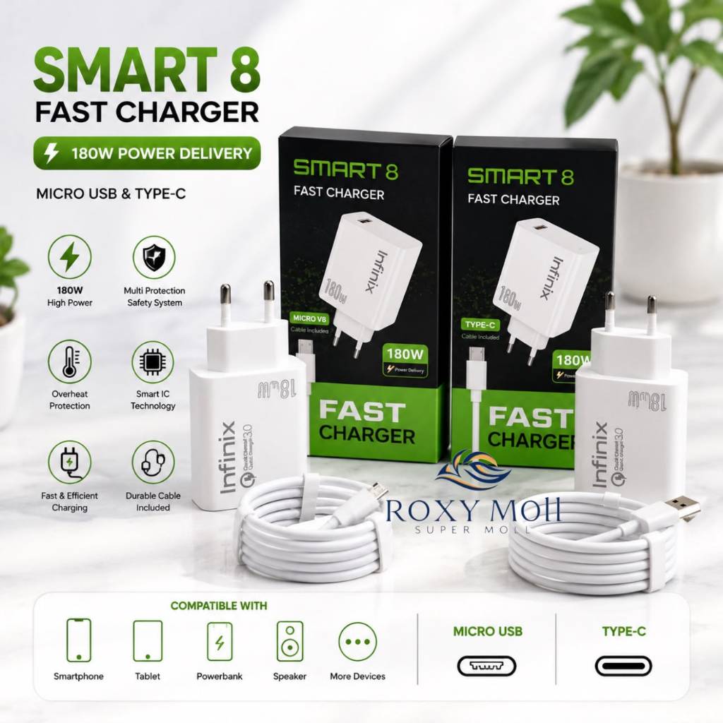 Charger Kompatibel Infinix smart8 5G 180W Support FastCharging kompatible semua hp smartphone androi