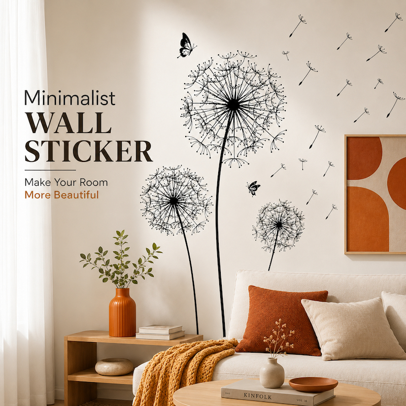 Sticker Wallpaper Dinding Black Dandelion Hiasan Dekorasi Tembok Rumah Kamar Aesthetic