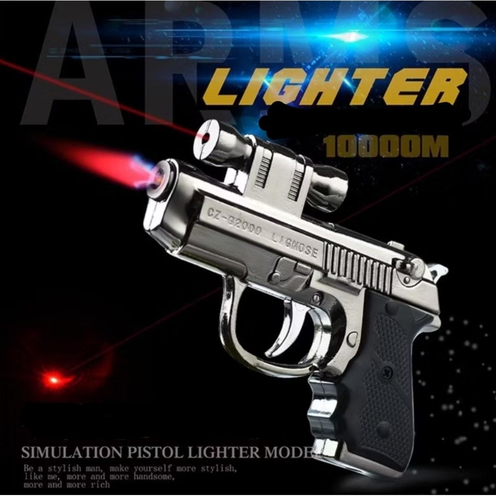 Korek Api elektrik Bara Plus Senter Model Pistol Tipe AK-131 korek gas unik bisa di isi ulang