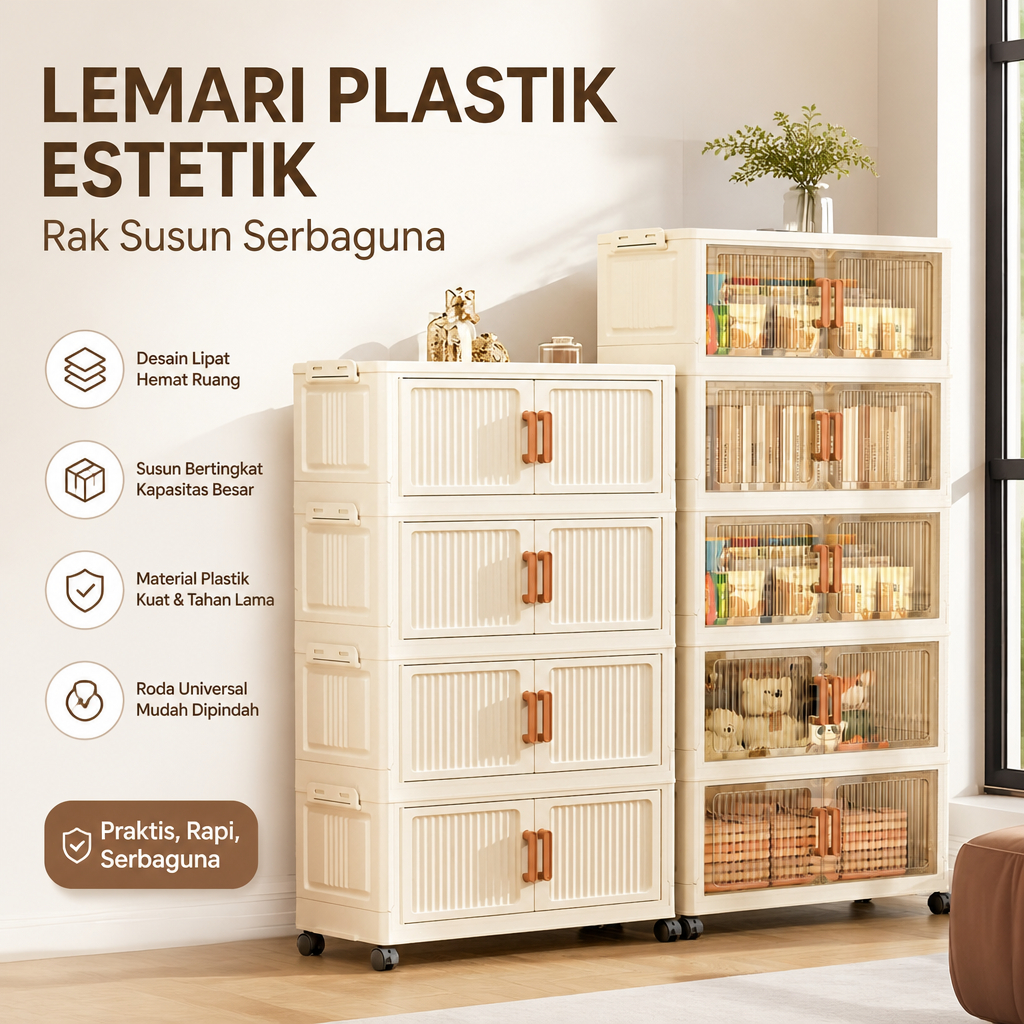 SMART  Lemari Baju Anak Premium Lemari Plastik Susun dengan Roda - Tempat Penyimpanan Mainan & Pakai