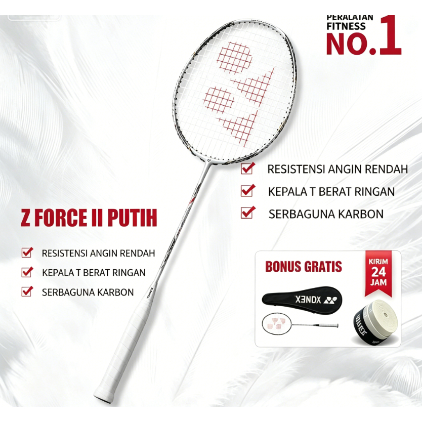 Raket Badminton YY Z FORCE II WHIT 4U G5 White Edition Bonus Tas Raket & Handgrip Ringan Tahan Lama