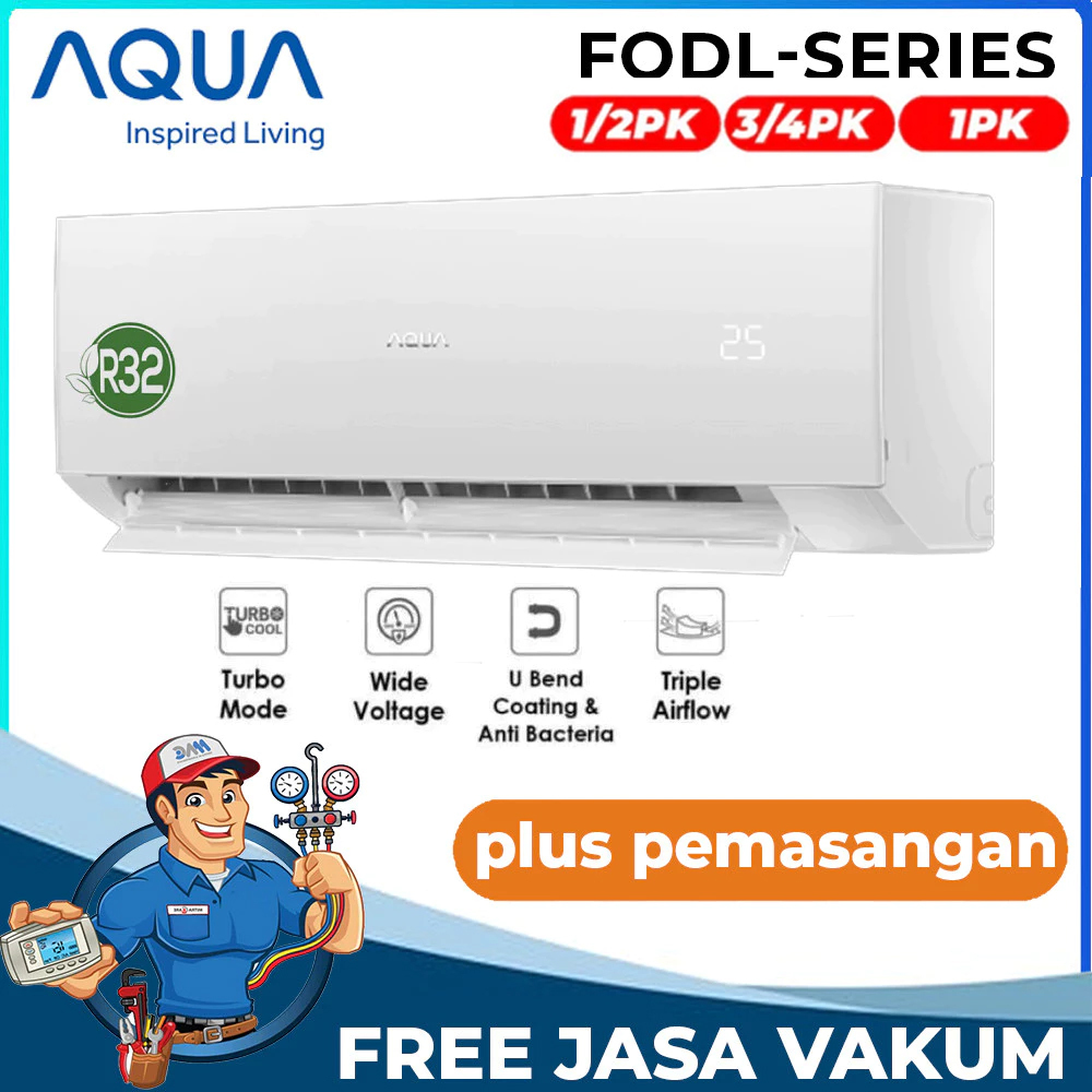 AC AQUA JAPAN 1/2 PK/AC AQUA 1 PK + PASANG AQA SERIES - Turbo Cool CEPET DINGIN
