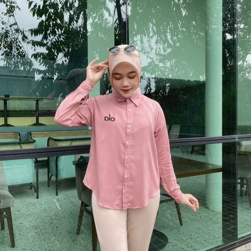 Kemeja Wanita Rayon Twill Premium | Atasan Kerja Formal Hijab Lengan Panjang