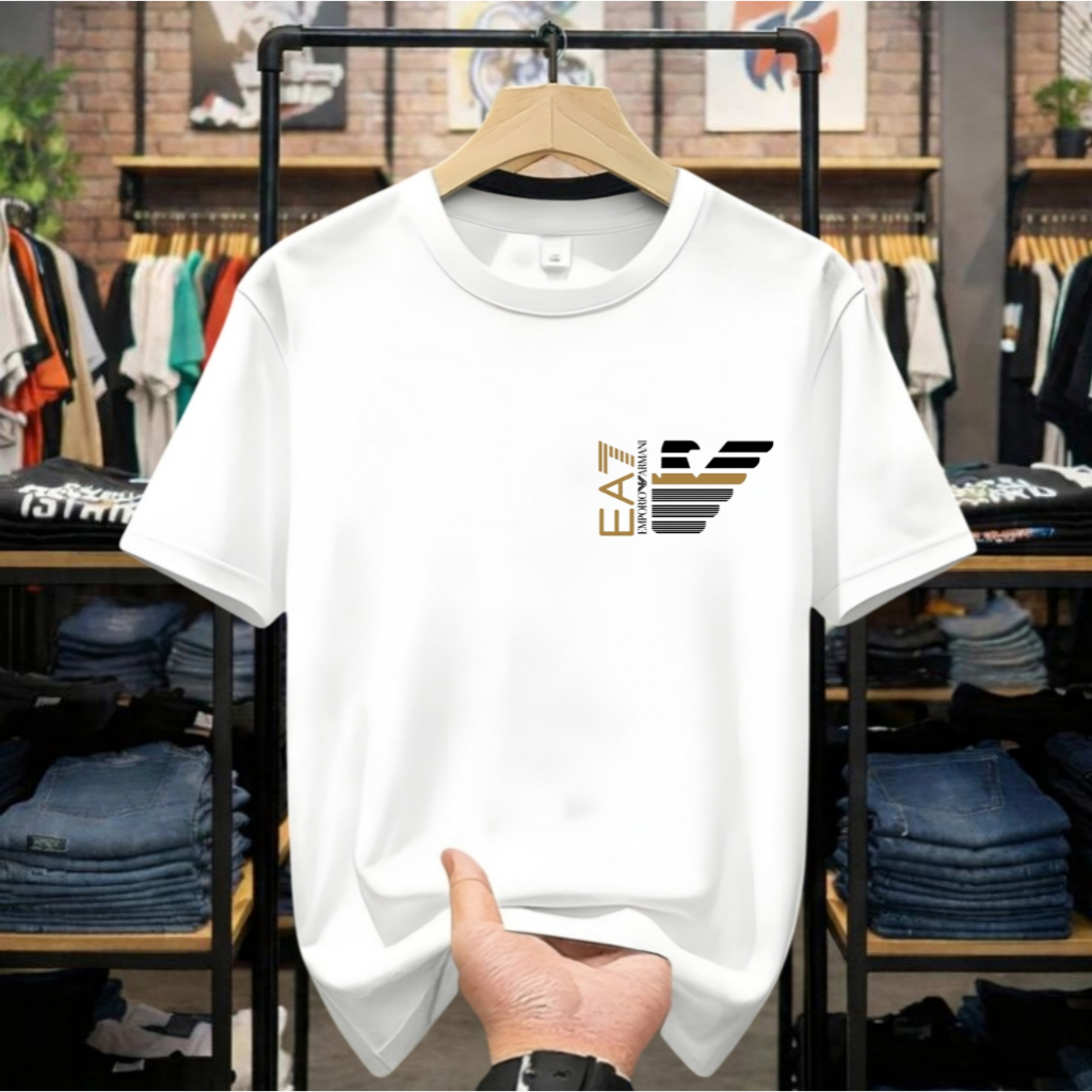 Kaos Distro Pria & Wanita EA7 Lengan Pendek Katun 100% Nyaman Dipakai