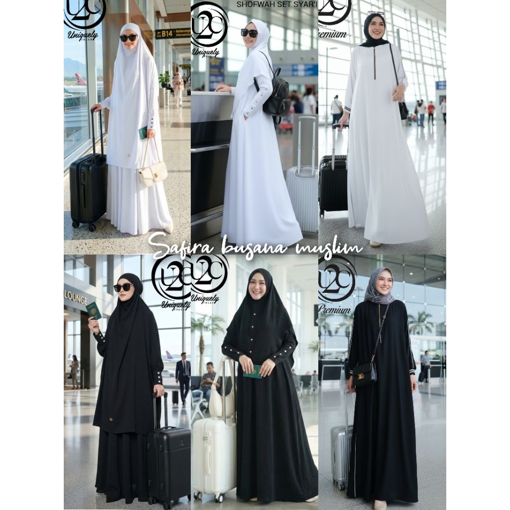 alisha shofwa shofwah amara basic gamis umroh hitam putih polos by butik U2C