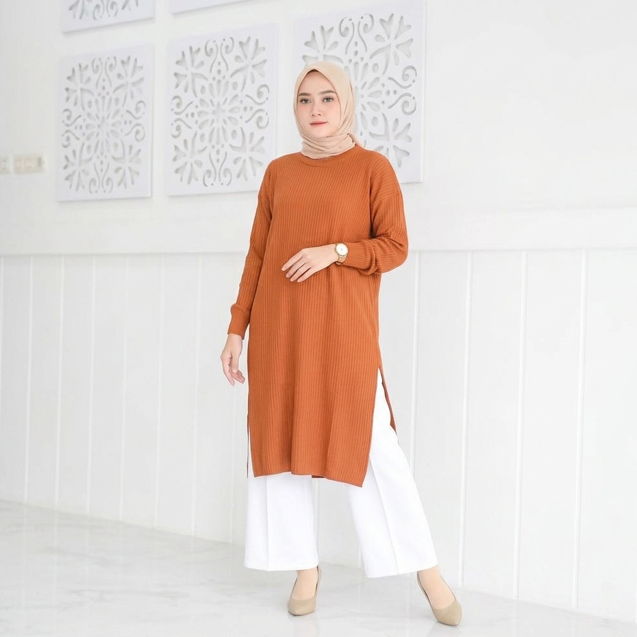 KARENINA TUNIK / Baju belah samping / Midi dres rajut / outfit wanita / baju wanita