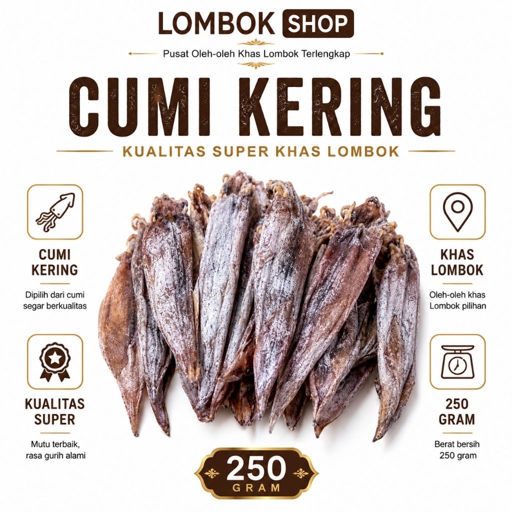 Cumi Kering Khas Lombok Kualitas Super 250 Gram - Alami & Tanpa Pengawet