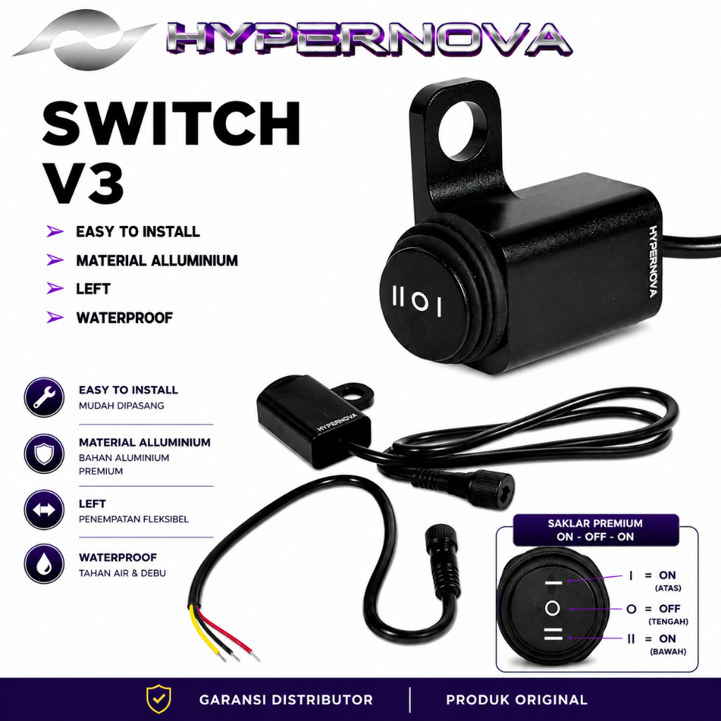 HYPERNOVA - ORIGINAL SAKLAR SPION SWITCH V3 LAMPU UNIVERSAL HYPERNOVA ON OFF ON SAKLAR MINI LASER HR